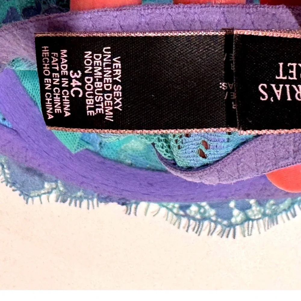 Victorias Secret Very Sexy Purple Teal Unlined‎ Demi Lace Bra 34C